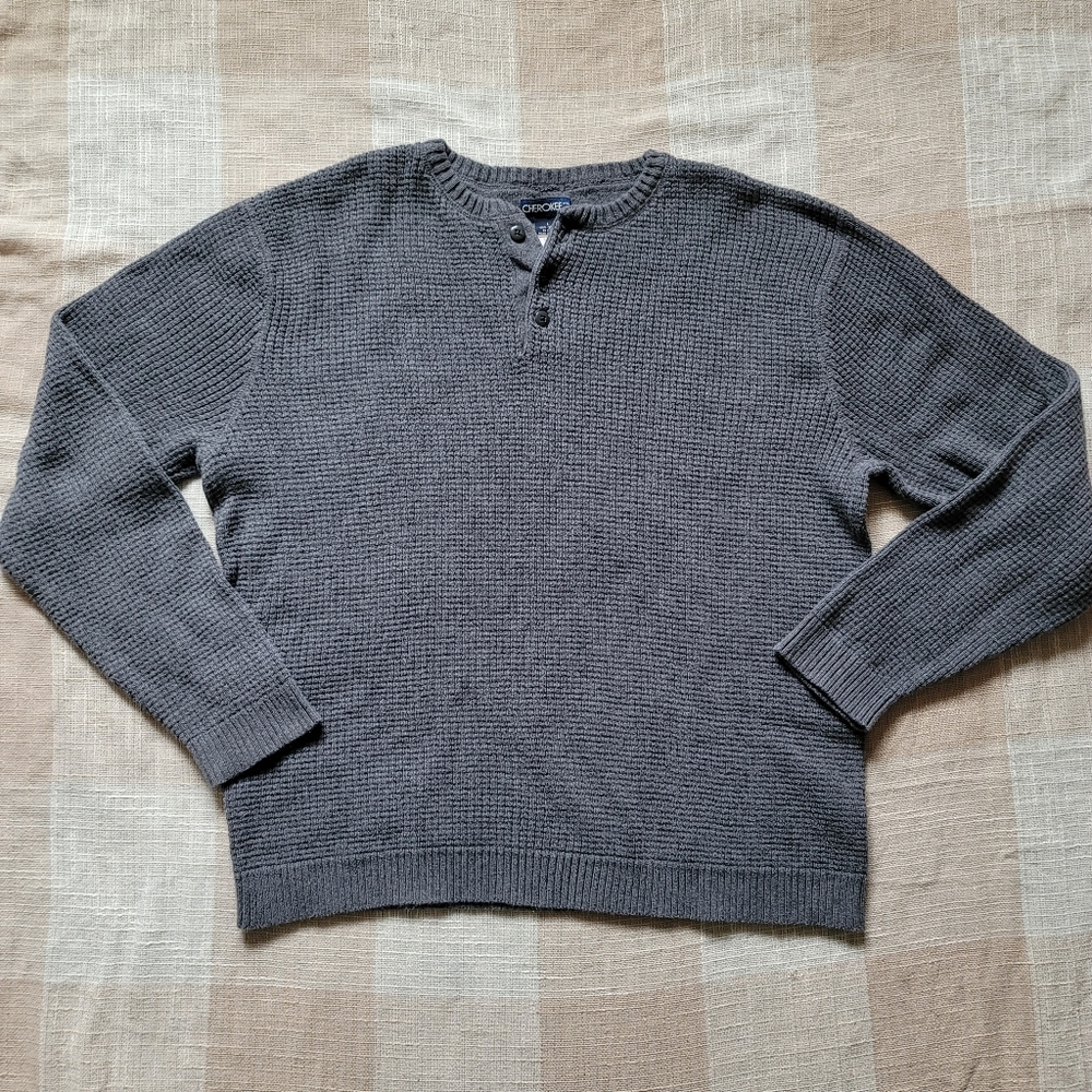 Grunge Dadcore Indie Poetcore Ourdoorsy Grey Waffle Thermal Henley Sweater
